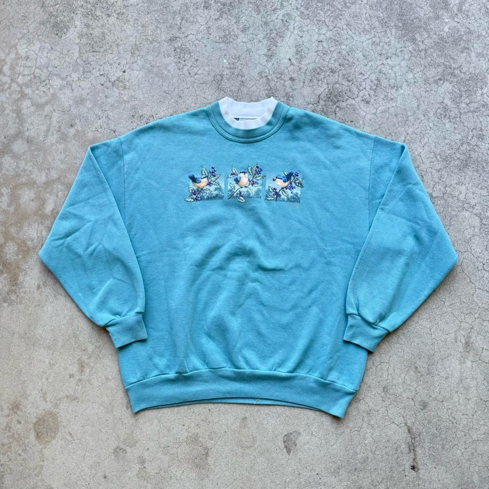 Vintage 90’s Morning Sun Hummingbird Floral Embroidered Crewneck Grandma Sweater